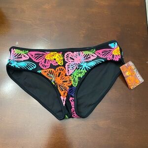 Joe Boxer Womens Bikini Swim Suit Bottoms Only S Bright Butterflies Print NWT